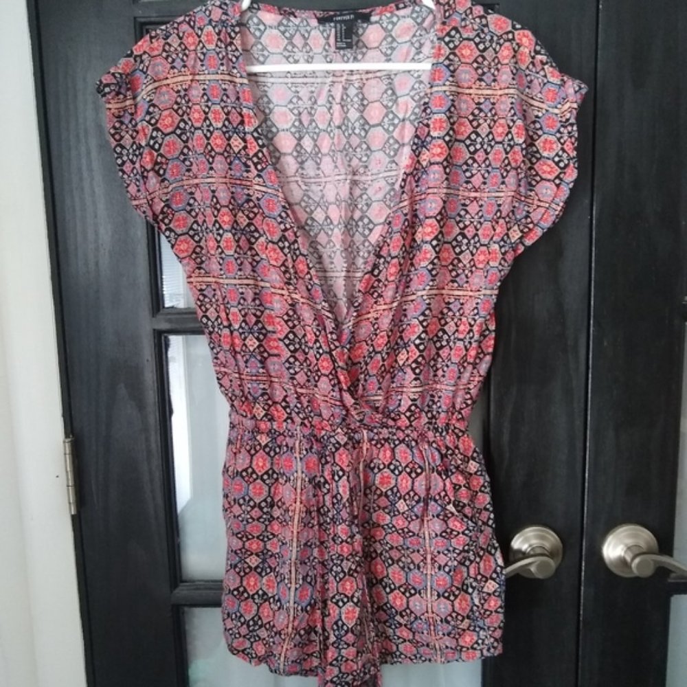 💚Boho Pattern Romper Forever21 Red Blue Small